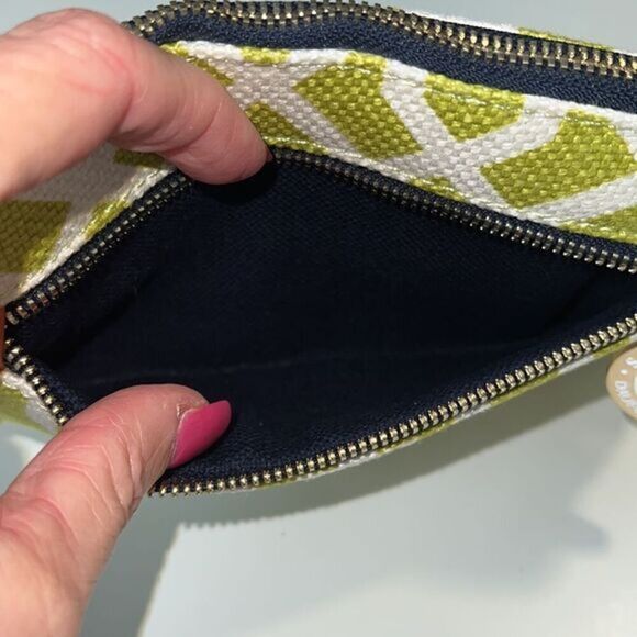 Spartina Daufuskie Island Lime Green Pattern Linen and Leather Zip Wristlet - Picture 9 of 11